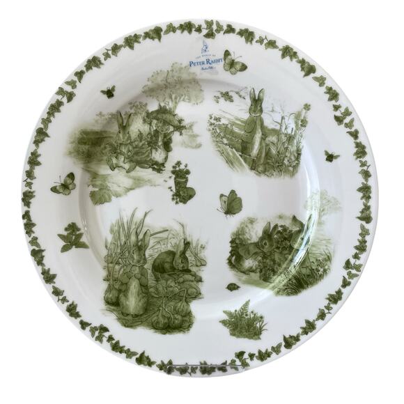 Beatrix Potter Peter Rabbit Green Toile EASTER Salad Plates 8in Set of 4 NEW - Picture 6 of 15
